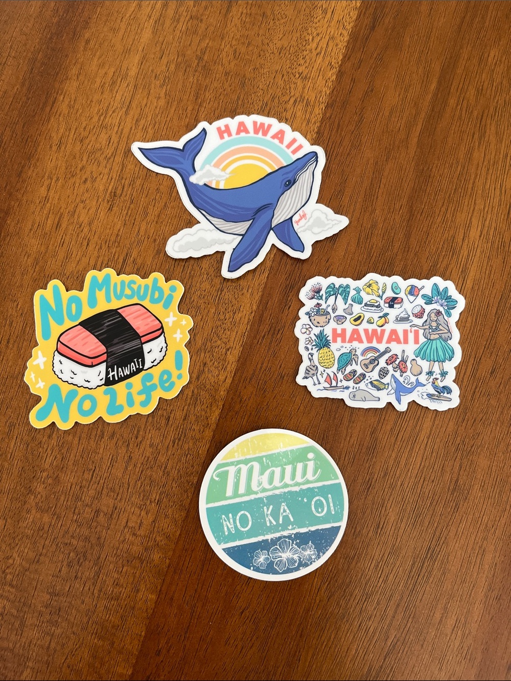 4 Sticker Pack - Hawaii Themed Blue & Yellow Designs